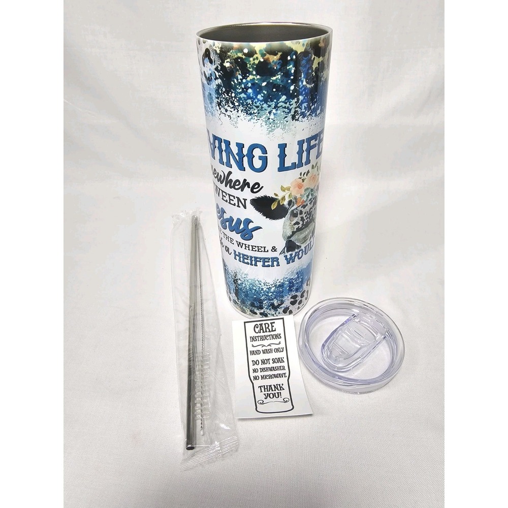 Living Life Between Jesus & A Heifer 20oz Stainless Steel Skinny Tumbler Gift